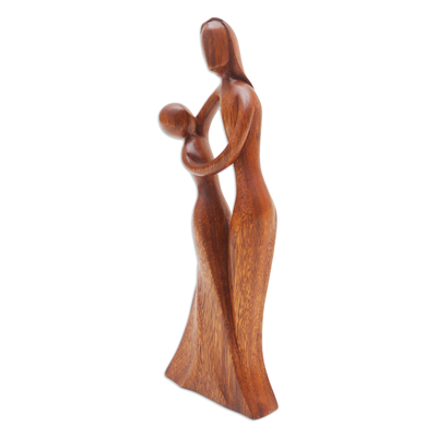 Escultura de madera - Escultura de madre e hija tallada a mano en madera en Bali