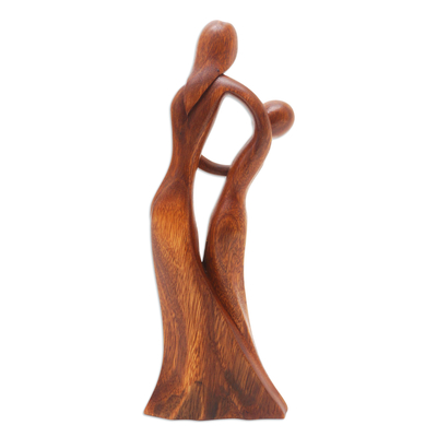 Wood sculpture, 'Dancing with Daughter' - Mother and Daughter Sculpture Hand-Carved from Wood in Bali