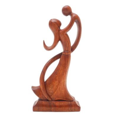 Holzskulptur - Balinesische handgeschnitzte Holzskulptur „Mutter und Sohn“.