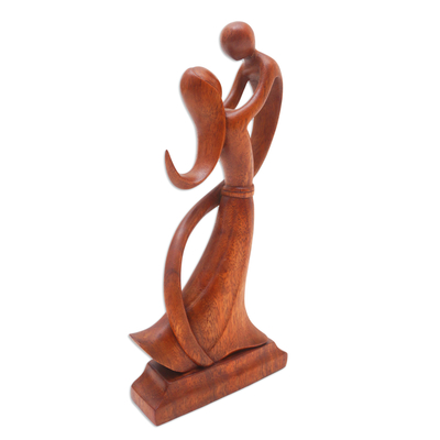 Wood sculpture, 'Dancing with Son' - Balinese Hand-Carved Mother and Son Wood Sculpture