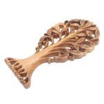 Wood relief panel, 'Ethereal Leaves' - Hand-Carved Suar Wood Relief Panel of a Leafy Tree from Bali