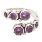 Amethyst wrap ring, 'Purple Gravel' - Sterling Silver Wrap Ring with Amethyst Gemstones from Bali