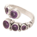Amethyst wrap ring, 'Purple Gravel' - Sterling Silver Wrap Ring with Amethyst Gemstones from Bali