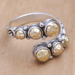 Gold-accented wrap ring, 'Shiny Gravel' - Sterling Silver Wrap Ring with 18k Gold Accents Made in Bali