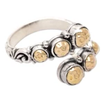 Gold-accented wrap ring, 'Shiny Gravel' - Sterling Silver Wrap Ring with 18k Gold Accents Made in Bali