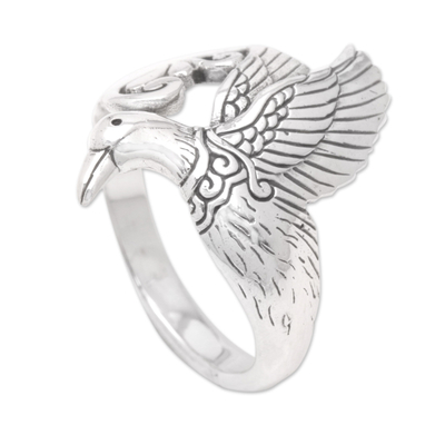 Sterling silver cocktail ring, 'Heavenly Dove' - Dove-Themed Sterling Silver Cocktail Ring from Bali