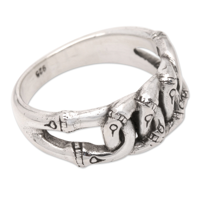 Sterling silver band ring, 'Romantic Connections' - Polished Sterling Silver Band Ring Crafted in Bali