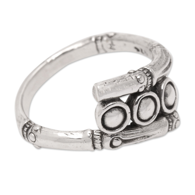 Sterling silver cocktail ring, 'Bamboo Planets' - Sterling Silver Cocktail Ring with Bamboo-Themed Band