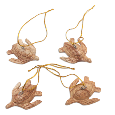Adornos de madera (juego de 4) - Juego de 4 adornos de tortuga de madera tallados a mano en Bali