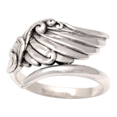 Sterling silver cocktail ring, 'Enchanted Flight' - Wing-Themed Sterling Silver Cocktail Ring from Bali