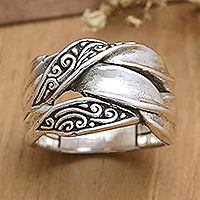 Sterling silver band ring, 'Balinese Connection' - Balinese Sterling Silver Band Ring with Traditional Motifs