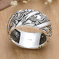 Sterling silver band ring, 'Balinese Bamboo' - Polished Sturdy Sterling Silver Band Ring Crafted in Bali