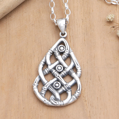 Sterling silver pendant necklace, 'Island Roots' - Bamboo-Themed Sterling Silver Pendant Necklace from Bali
