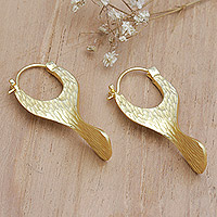 Gold-plated drop earrings, 'Courage Slings' - Hammered 18k Gold-Plated Brass Drop Earrings from Bali
