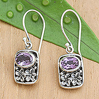 Amethyst dangle earrings, 'Blooming Purple' - Floral Sterling Silver Dangle Earrings with Faceted Amethyst