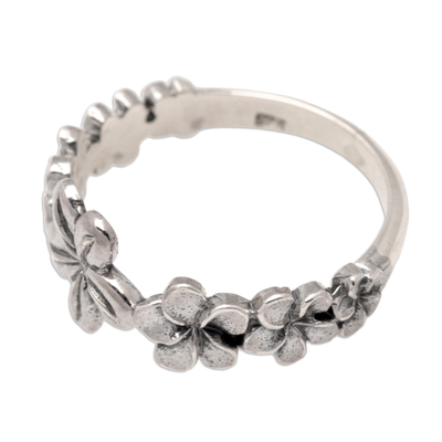 Sterling silver band ring, 'Island Blossom' - Polished Sterling Silver Band Ring with Floral Motifs