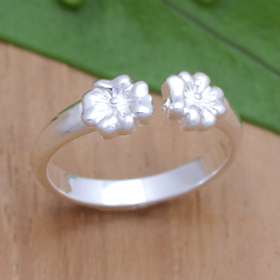 Sterling silver wrap ring, 'Blooming Embrace' - Polished Sterling Silver Wrap Ring with Floral Motifs