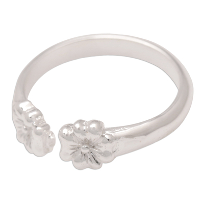 Sterling silver wrap ring, 'Blooming Embrace' - Polished Sterling Silver Wrap Ring with Floral Motifs