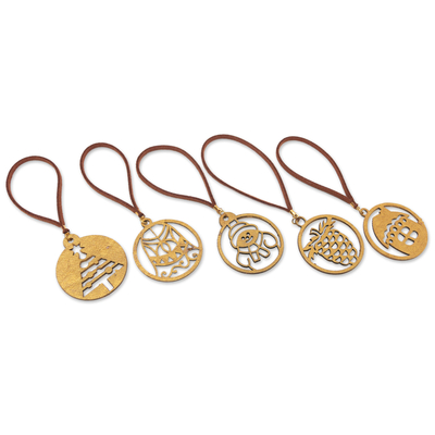 Handcrafted ornaments, 'Magical Celebration' (set of 5) - Set of 5 Handcrafted Gold-Toned Holiday Ornaments from Bali