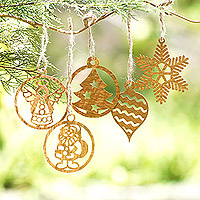 Handcrafted ornaments, 'Heavenly Eve' (set of 5) - Holiday Ornaments with Natura Fiber Cords (Set of 5)