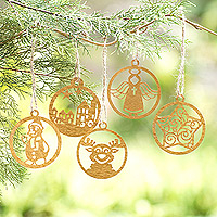 Handcrafted ornaments, 'Christmas Paradise' (set of 5) - Set of 5 Handcrafted Holiday Ornaments from Bali