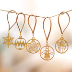 Handcrafted ornaments, 'Joyful Magic' (set of 5) - Handmade Holiday Gold-Toned Cardboard Ornaments (Set of 5)
