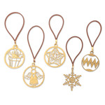 Handcrafted ornaments, 'Joyful Magic' (set of 5) - Handmade Holiday Gold-Toned Cardboard Ornaments (Set of 5)