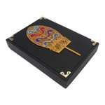 Linen paper decorative box, 'Kayonan of Bali' - Black Linen Paper Decorative Box with Traditional Pattern