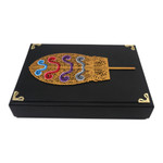Linen paper decorative box, 'Kayonan of Bali' - Black Linen Paper Decorative Box with Traditional Pattern
