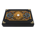Linen paper decorative box, 'Blooming Reflection' - Black Linen Paper Decorative Box with Floral Pattern