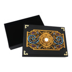 Linen paper decorative box, 'Blooming Reflection' - Black Linen Paper Decorative Box with Floral Pattern