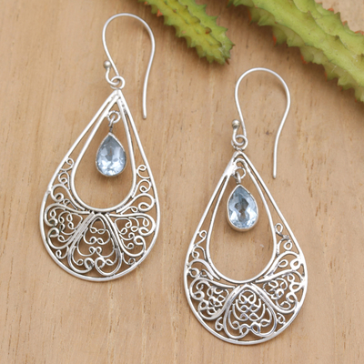 Blue topaz dangle earrings, 'Ethereal Loyalty' - Polished Blue Topaz and Sterling Silver Dangle Earrings