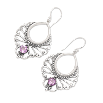 Amethyst dangle earrings, 'Wise Spirit' - Sterling Silver Dangle Earrings with Faceted Amethyst Gems