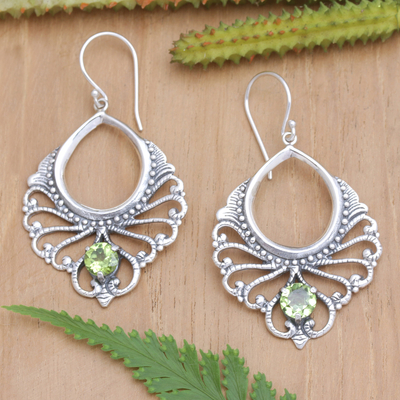 Sterling Silver Dangle Earrings with Faceted Peridot Gems - Lucky Spirit |  NOVICA