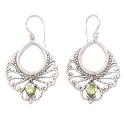 Peridot dangle earrings, 'Lucky Spirit' - Sterling Silver Dangle Earrings with Faceted Peridot Gems