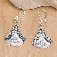 Blue topaz dangle earrings, 'Blade of Loyalty' - Blue Topaz and Sterling Silver Dangle Earrings from Bali