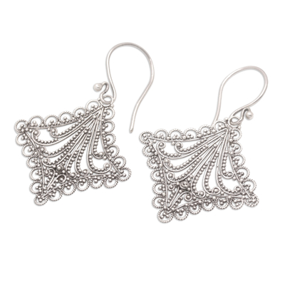 Sterling silver filigree dangle earrings, 'Celestial Gala' - Polished Sterling Silver Filigree Dangle Earrings from Bali