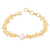 Gold-plated cultured pearl pendant bracelet, 'Ashoka's Beauty' - Floral 18k Gold-Plated Pendant Bracelet with White Pearl thumbail
