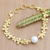 Gold-plated cultured pearl pendant bracelet, 'Ashoka's Beauty' - Floral 18k Gold-Plated Pendant Bracelet with White Pearl (image 2b) thumbail
