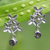 Amethyst dangle earrings, 'Noble Bloom' - Floral Amethyst Dangle Earrings Crafted from Sterling Silver