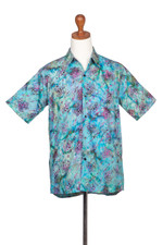 Men's cotton batik shirt, 'Ocean Majesty' - Men's Turtle-Themed Cotton Batik Shirt Handcrafted in Bali