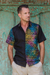 Men's cotton batik shirt, 'Colorful Bridge' - Men's Batik Cotton Shirt with Colorful Pattern from Bali (image 2) thumbail