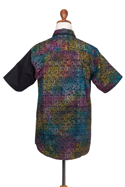 Camisa batik de algodón para hombre - Camisa de hombre de algodón batik con estampado de colores de Bali