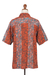 Herrenhemd aus Batik-Rayon - Handgefertigtes Batik-Blätter-Rayon-Hemd für Herren in Rot und Blau