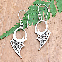 Sterling silver dangle earrings, 'Morning Orchids' - Floral-Themed Sterling Silver Dangle Earrings from Bali