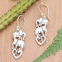 Sterling silver dangle earrings, 'Elephant Show' - Sterling Silver Dangle Earrings with Elephant  Motif