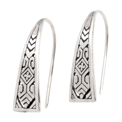 Sterling silver drop earrings, 'Chinese Girl' - Modern Sterling Silver Drop Earrings Crafted in Bali