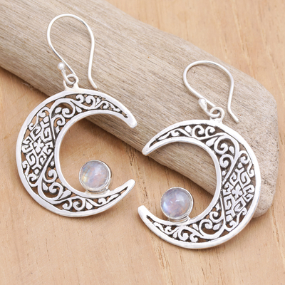 Rainbow moonstone dangle earrings, 'Cosmic Creativity' - Polished Dangle Earrings with Natural Rainbow Moonstones
