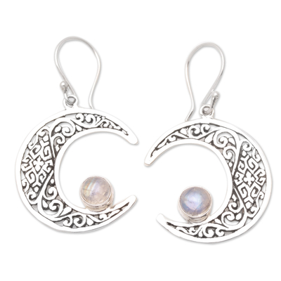 Rainbow moonstone dangle earrings, 'Cosmic Creativity' - Polished Dangle Earrings with Natural Rainbow Moonstones