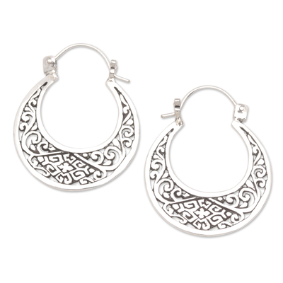 Amazon.com: Charmsy 925 Sterling Silver Balinese Hoop Earrings for Women |  Medium Antique Beaded Click Top Earring 30mm: Clothing, Shoes & Jewelry
